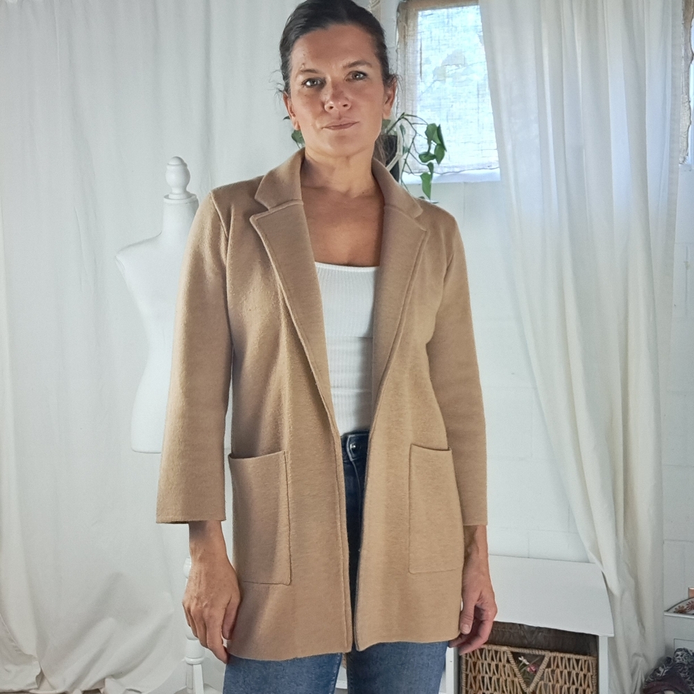 J. Crew Merino Wool And Cotton Camel Sweater Blazer SzXS
